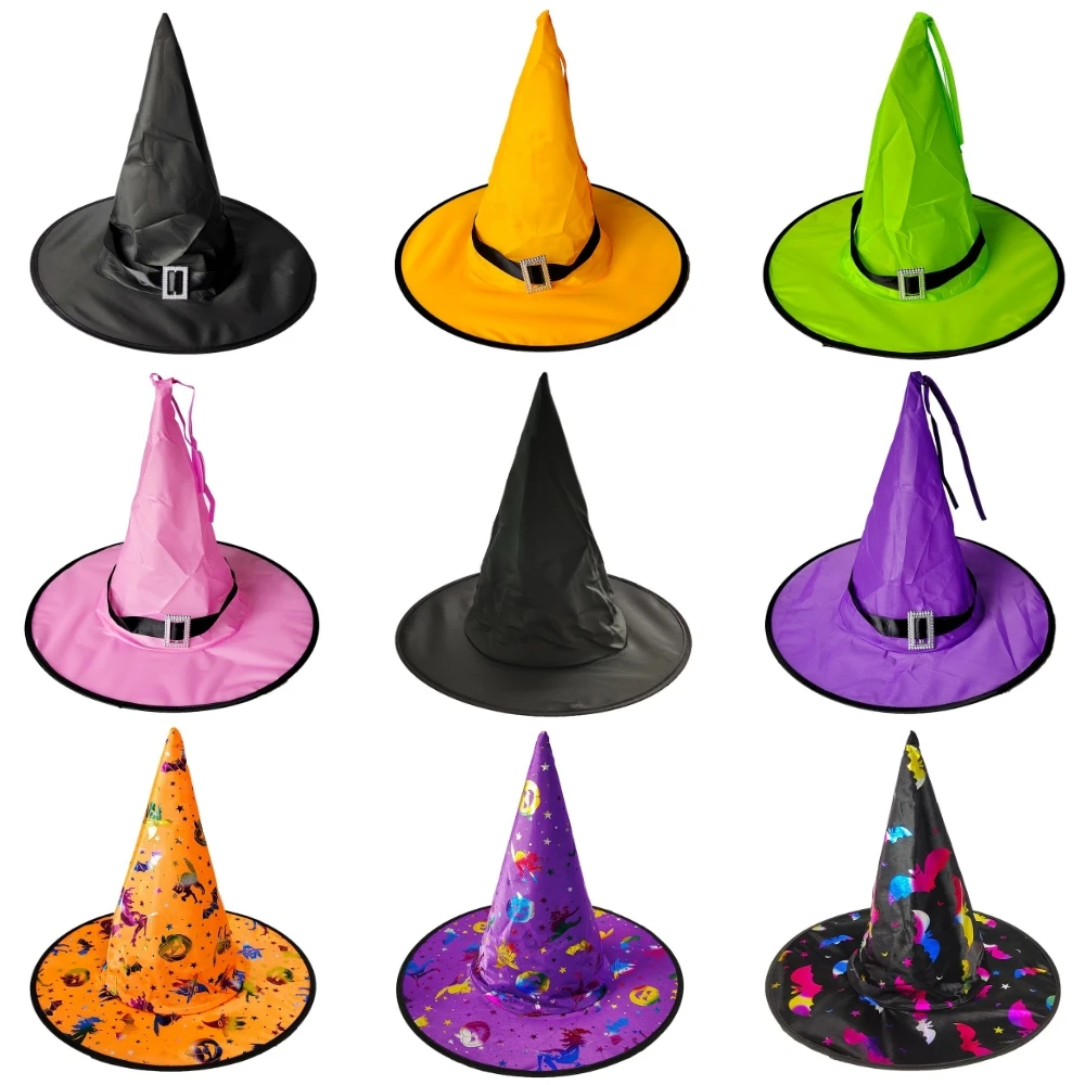 Halloween Witch Hats Adult Kids Witch Hat Masquerade Ribbon Wizard Top