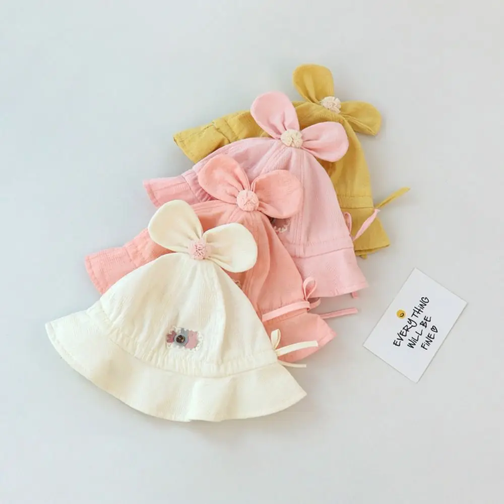 Bow Design Girls Bucket Hat Spring/Summer Thin Style Adjustable Sun Protection Baby Fisherman's Hat Outdoor Baby Caps