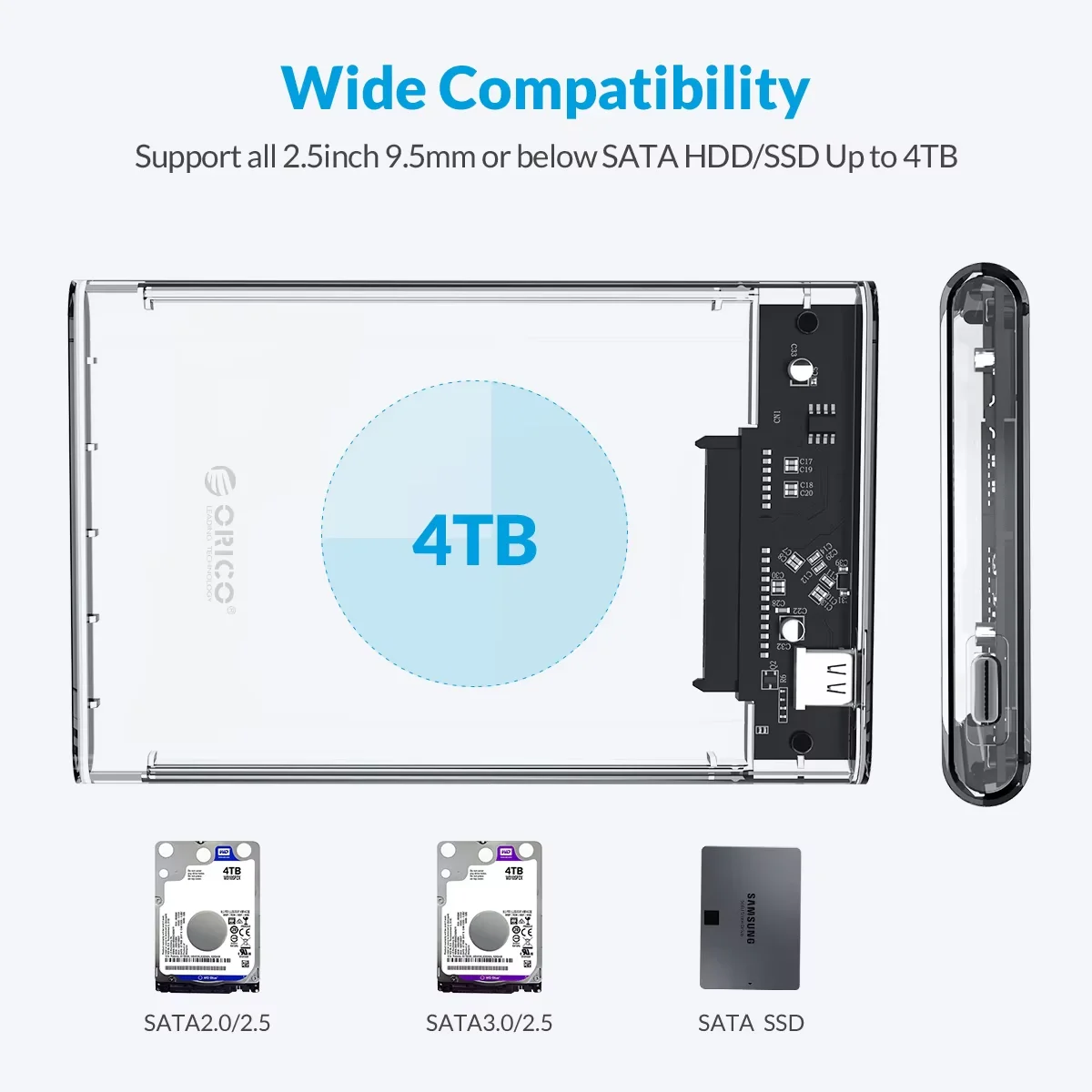ORICO USB3.0 Type-C External Hard Drive Enclosure - 5Gbps UASP Tool-Free Design