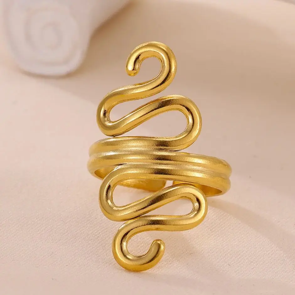 Punk Snake Rings for Women Gold Color Stainless Steel Adjustable Ring