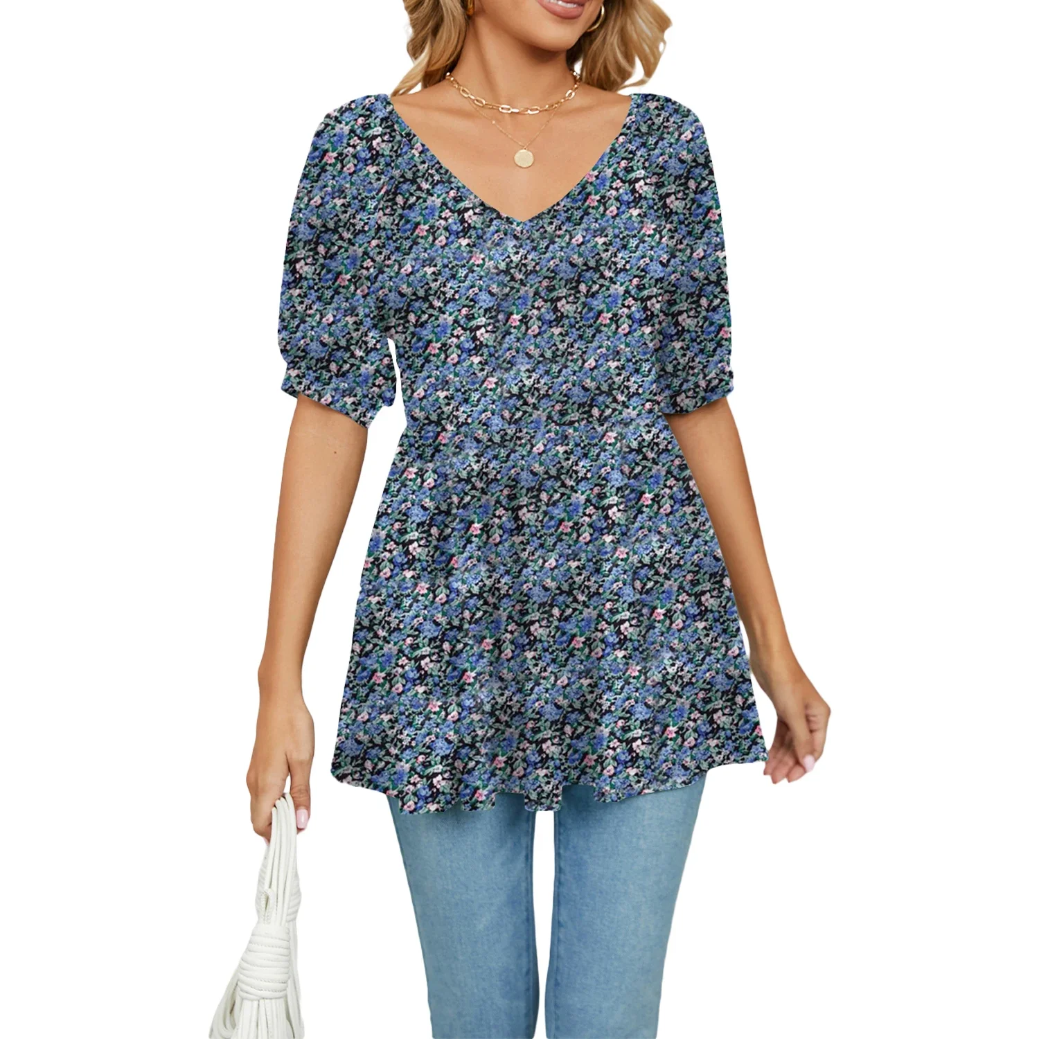 

Women's Shirts and Blouses Short Sleeve Korean Popular Clothes Elegant Summer Trend White Floral Clothing for Women Top