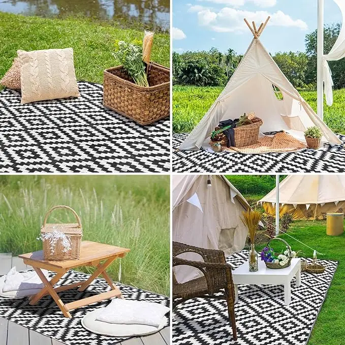 Description Picture 6 of itemMiRcle Sweet Waterproof Outdoor Rug 4X6 ft Reversible Black & White Plastic Straw Patio Carpet for Camping, 120X180cm Floor Mat