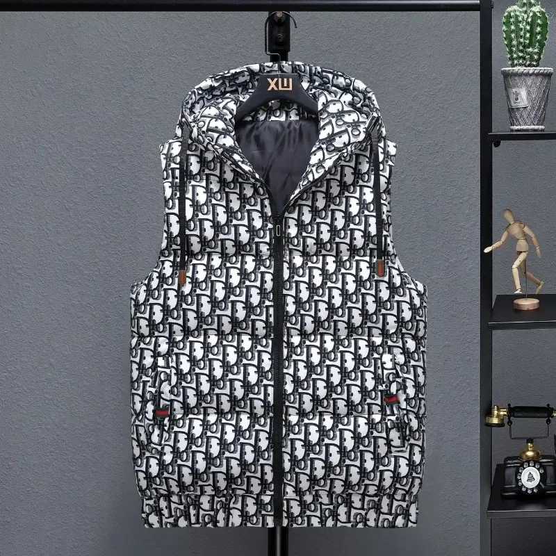 Luxury Down Vest for Men and Women, Zippered Sleeveless Jacket, Hooded Jacket, Warm Vest,casual Sportswear,couple Fashion,winter