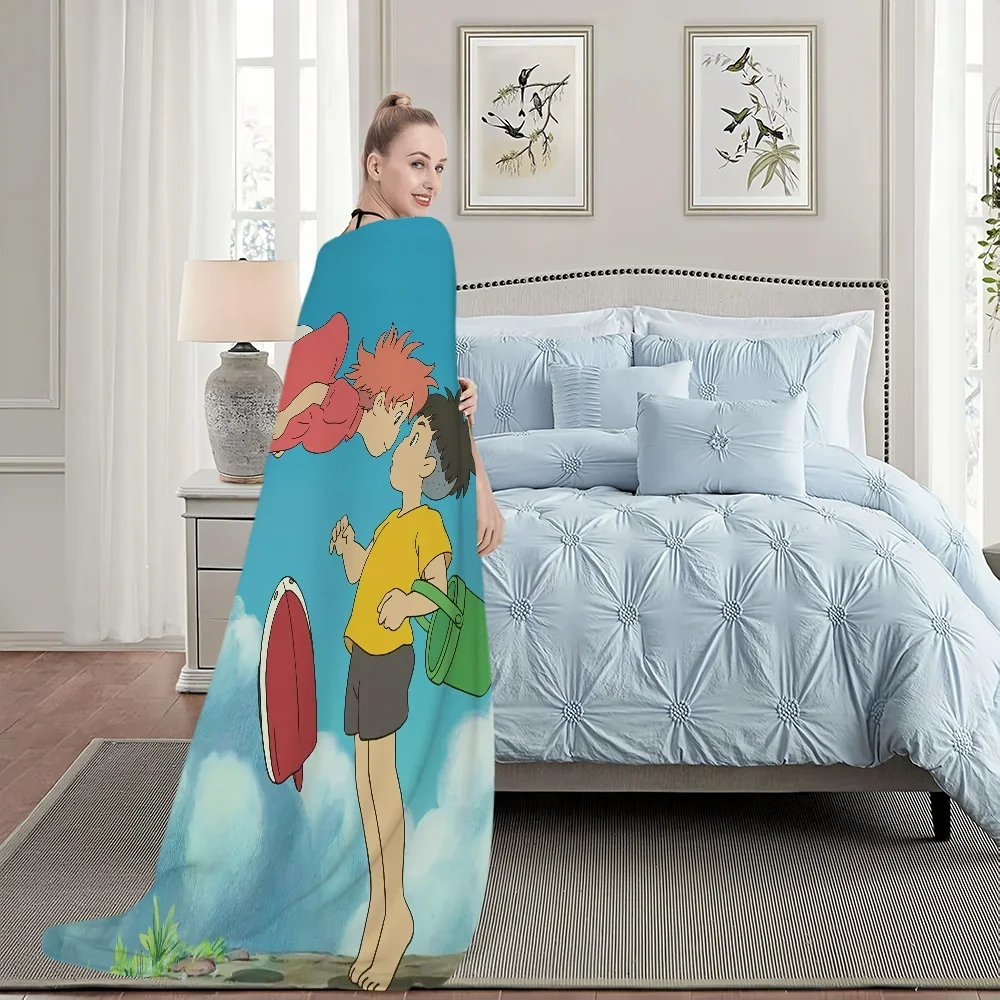 Blanket Plush Nap P-Ponyo Sofa Anime rug for Living Room Warm Cute Office Bedroom Film kawaii Birthday Home Travel Kid Gifts 5