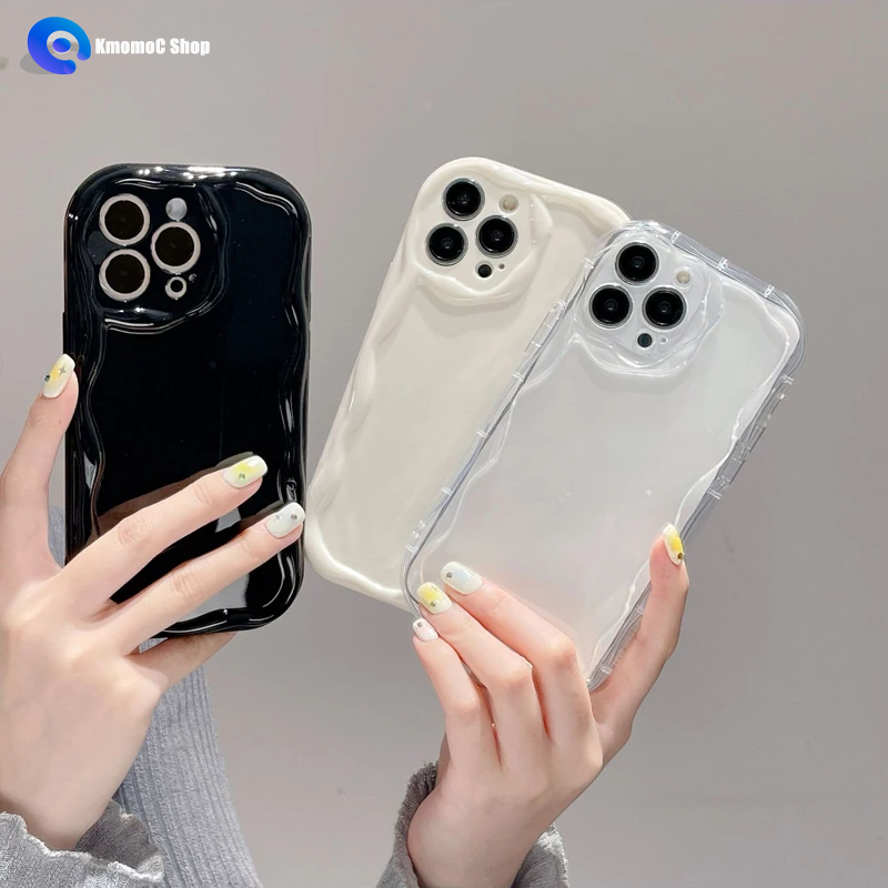 Clear Oval Curly Wave Bumper Phone Case For Xiaomi Redmi Note 14 13 12 12s 11 11s 10 10s Pro Plus Max 4G 5G White Clear Cover