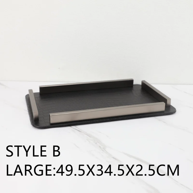 Leather Storage Disc Metal Decorative Tray Entrance Bedroom Decoration Home Living Room Organizer Desktop Storage Tray Ornaments 6