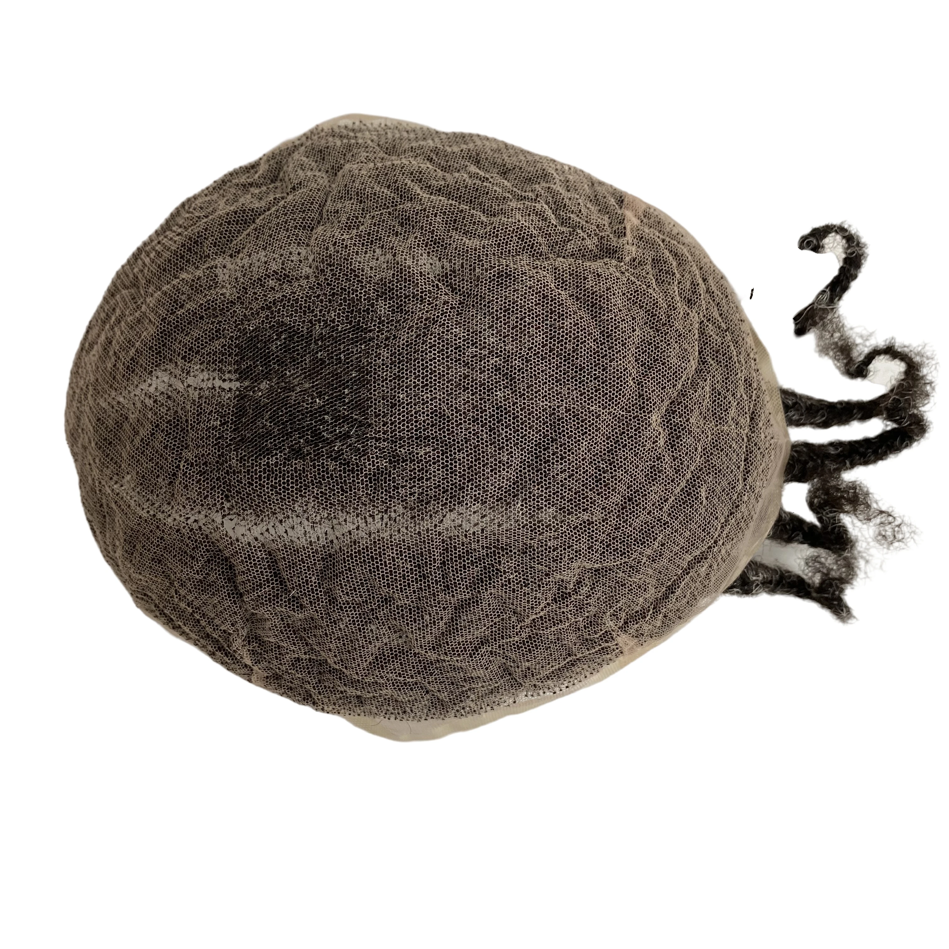 Indian Virgin Human Hair Replacement Root Afro Corn Braids #1b/grey Full Lace Toupee for old Black Man