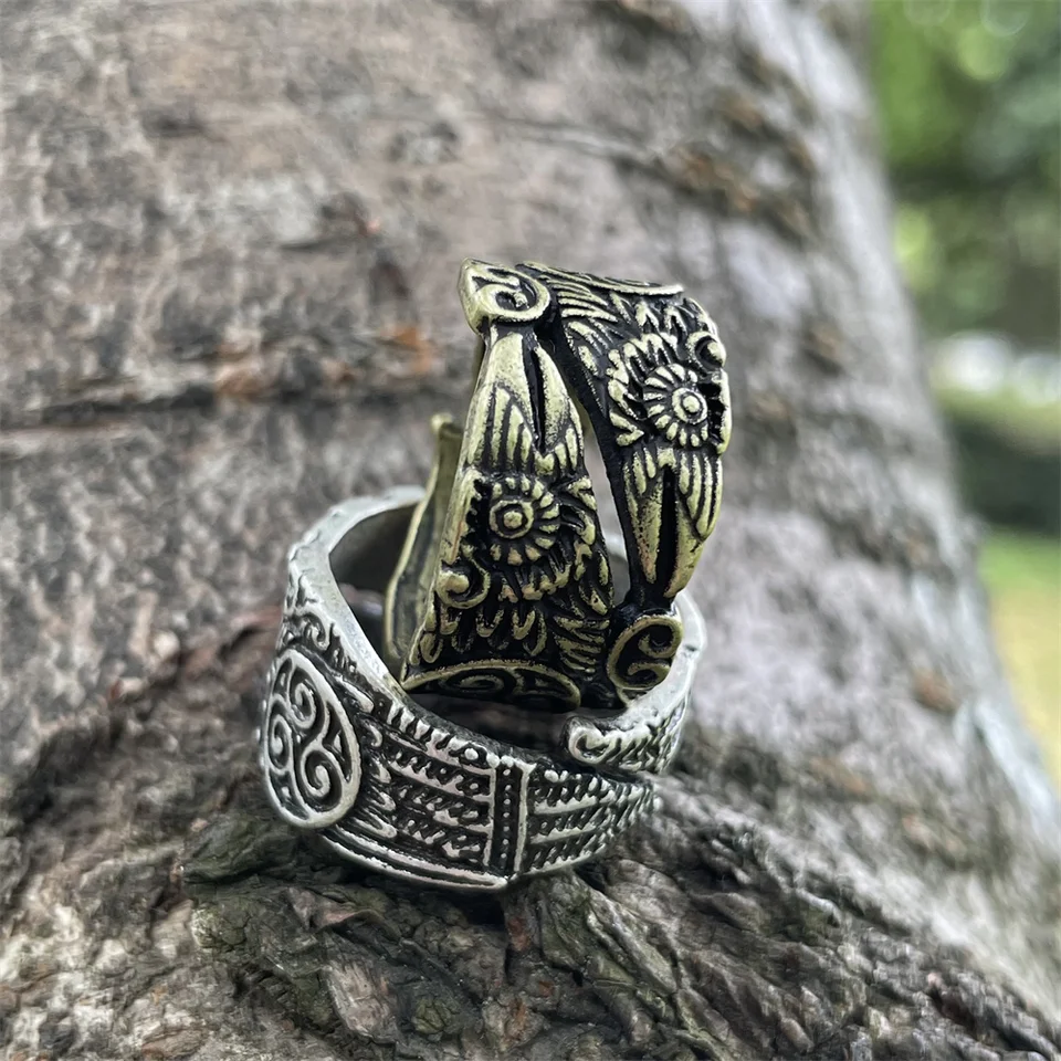 Viking Ravens Men Ring Norse Mythology Odin Crow Nordic Amulet