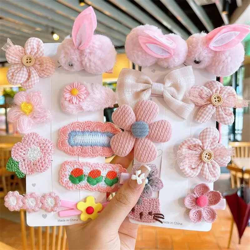 Hair Clips 9Pcs/Set Cartoon Bunny Flower Baby Hair Accessories