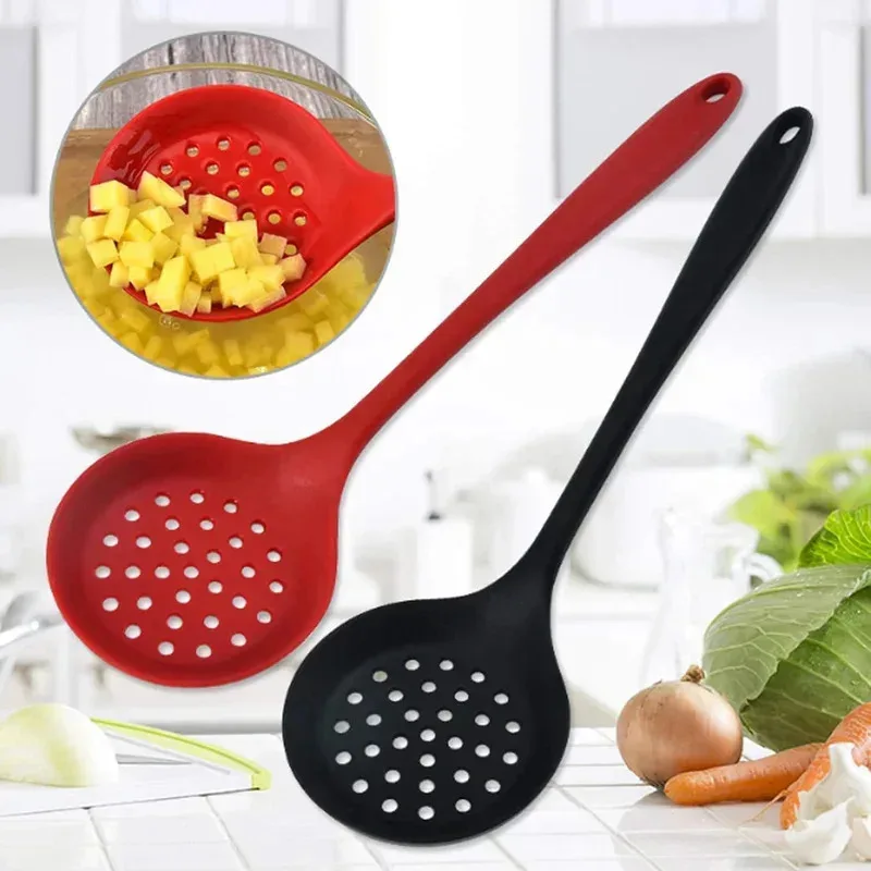 Silicone Skimmer Spoon Non-Stick Cooking Slotted Colander Spoon Skimmer Strainer Kitchen Sink Ladle Strainer