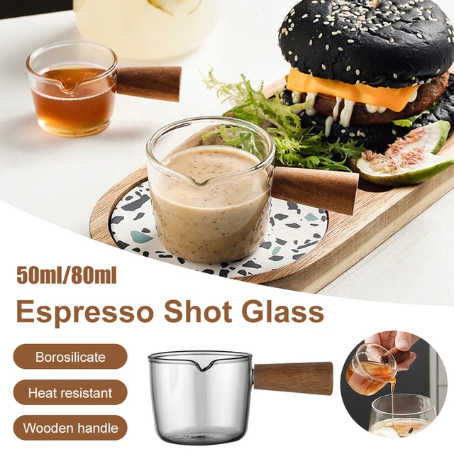 Glass Measuring Cup Espresso Shot Glass 75ML Triple Pitcher Barista Single  Spouts with Wood Handle - AliExpress