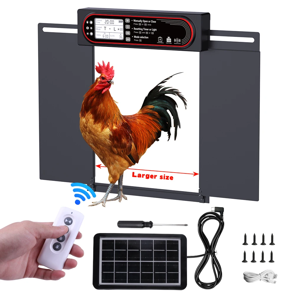 Automatic Chicken Coop Door – Horizontal Dual Opening, Solar & USB Power, Light Sensor & Remote