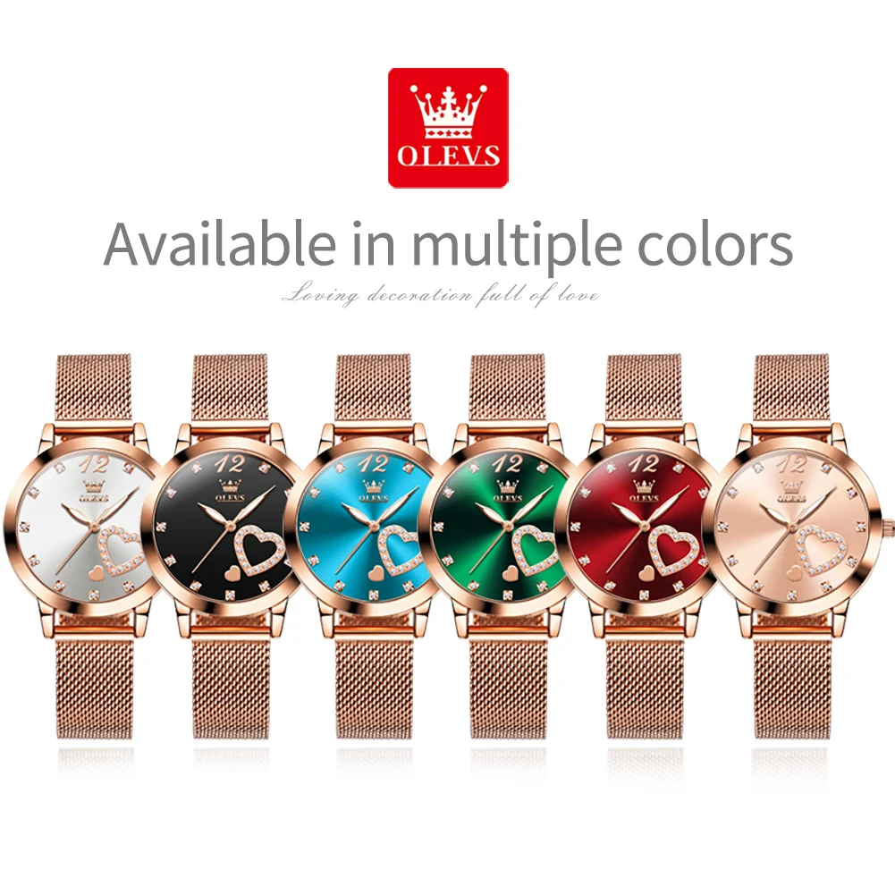 OLEVS 8159 Milanese Mesh Women's Quartz Watch with Love Diamonds 6