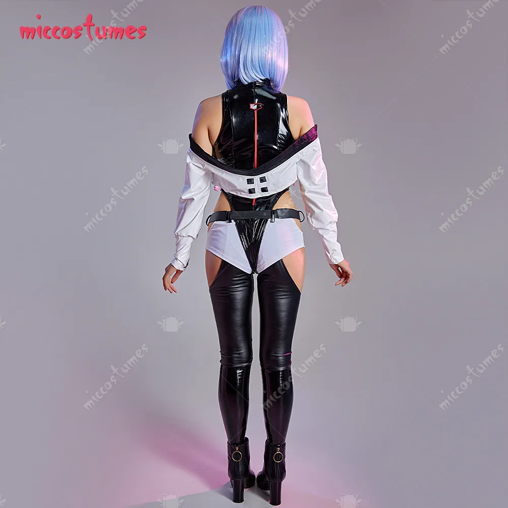 Damen Lucy Cosplay Kostüm PU Leder Bodysuit Anime Outfit Punk 18