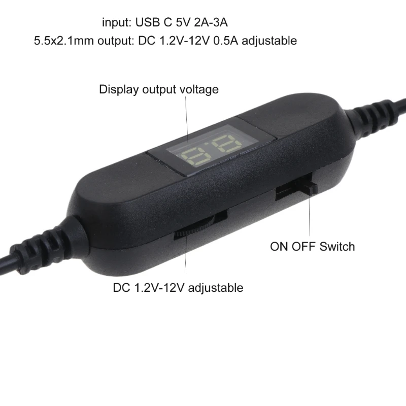 

USB C to 5.5x2.1mm 3V-12V Adjustable Power Cable Replace AA+AAA 9V Battery