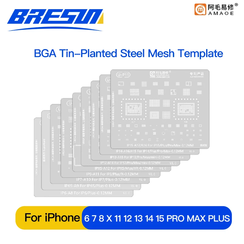 

AMAOE BGA Planting Tin Steel Mesh Template for iPhone14 13 11 15 8th generation 7P X XS 12PM multi-purpose integrated tin mesh