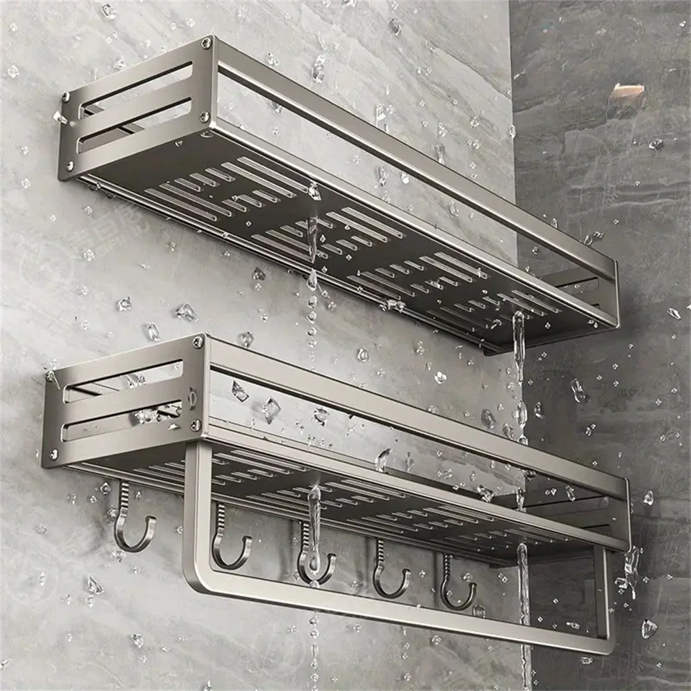 Wall-Mounted Kitchen Storage Rack Multifunctional Spice Shelf Wall Shelf  Hanging Hook Rack Condimenters Organizers Holder 4