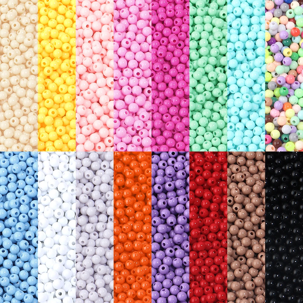 1000Pcs 4mm Solid Color Round Flat Acrylic Beads Loose Spacer Beads For ...
