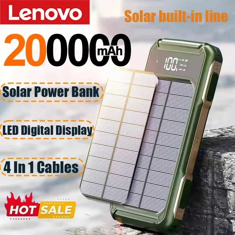 원플러스 200000mAh 초대용량 태양광 보조배터리 4-in-1 내장 케이블 고속 충전 모바일 파워 배터리 LED 라이트 (아이폰용)