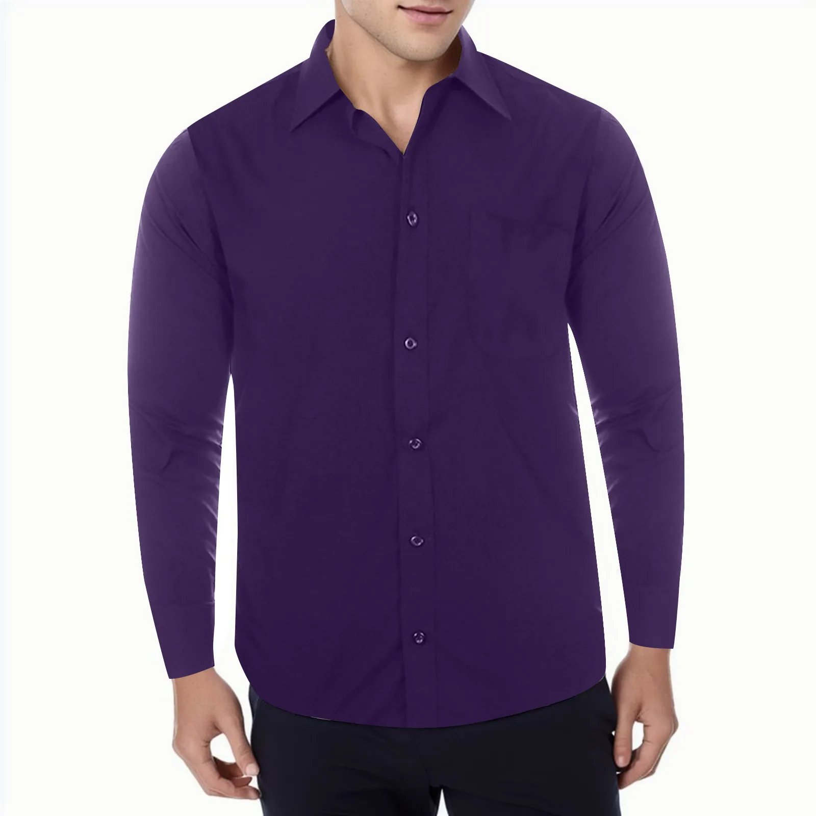 

Men's American Business Casual Pure Color Lapel Long Mens Large Shirts Shirts for Big Men Heavy Cotton T Shirt Mens Shirts Large