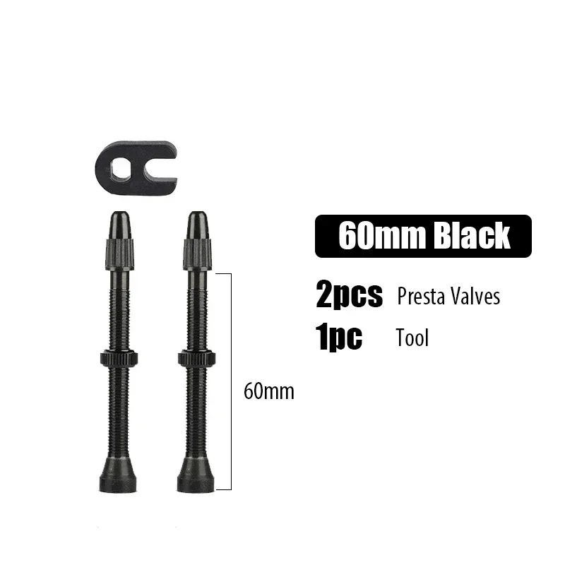 Aluminum Alloy Tubeless Presta Valves with Valve Core Tool - 2PCS Set