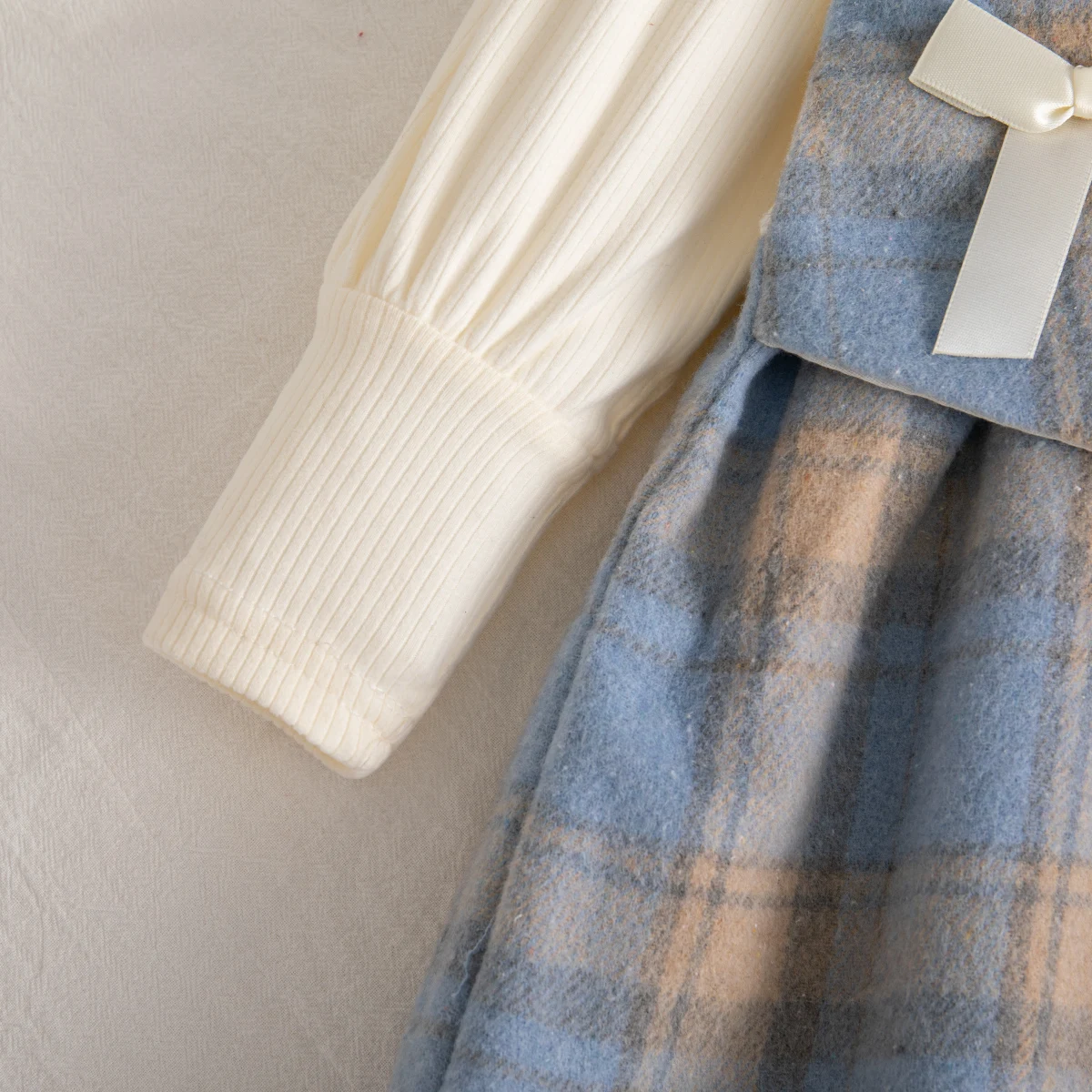 Mädchen Weihnachten Party Kostüm Kleinkind Mädchen Frühling Herbst Kleid Colorblock Plaid Schleife Langarm Kleid – Detail 9