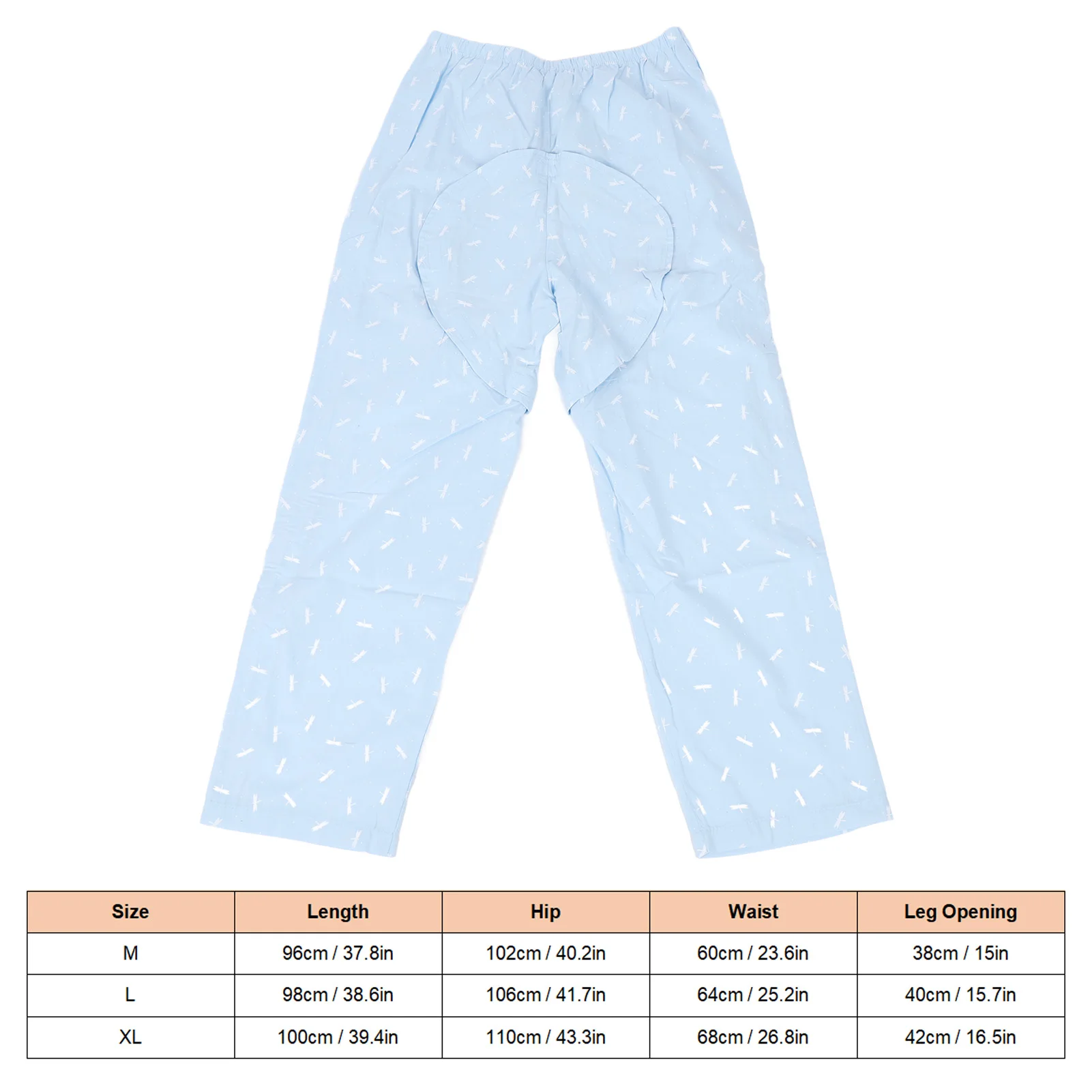 Open Crotch Bedridden Trousers Cotton Full Open Down Elastic Waist Soft Dragonfly Print Patient Bedridden Pants for Disability 6