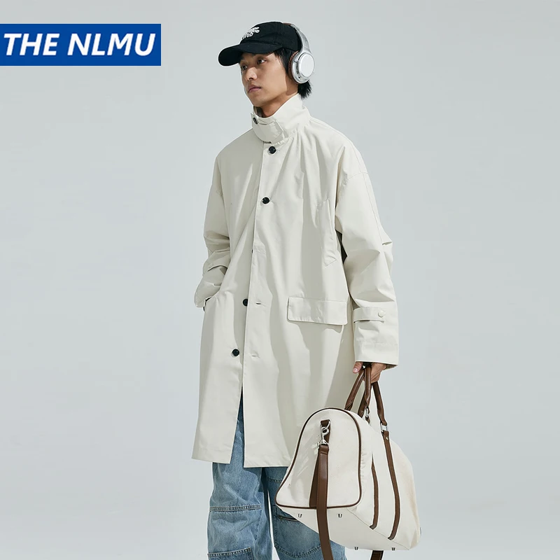 Japanese Style Autumn Trench Coat While Daily Casual Luxury Stand Up Collar Jacket Outwear Loose Windbreaker for Men and Women