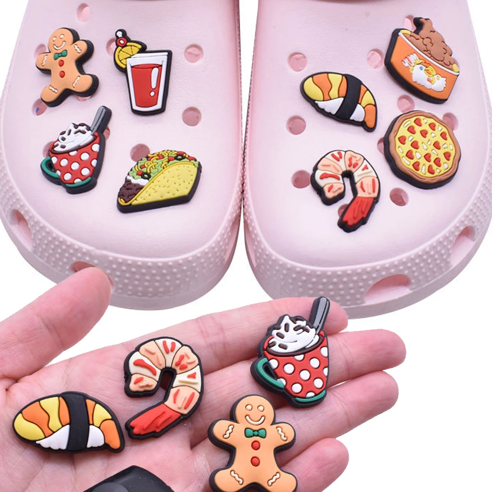 

Wholesale 1pcs PVC Shoe Accessories for Crocs Charms Food Badge Women Sandals Buckle Kids Pins Men Decoration Jeans Wristbands
