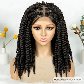 16" Full Lace Twisted Braided Wigs for Black Women Synthetic HD Lace Front Braids Wigs with Baby Hair Natural Lace Braiding Wigs