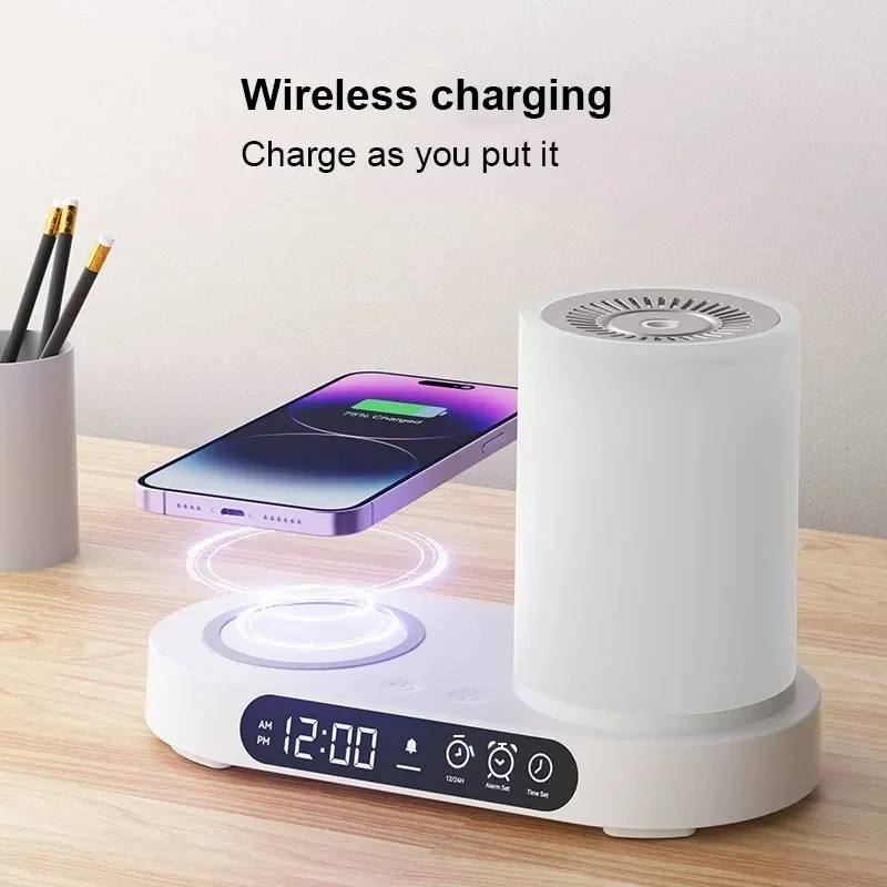 Desktop Audio Wireless Charging Intelligent Aromatherapy Humidifier Bedroom Night Light Alarm Clock Bluetooth Speaker All-in-one