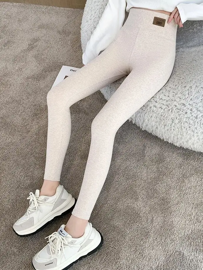 Grey Cotton Bottom Pants Women High Waist Tight Printing Slim Outer Wear Large Size Autumn Pants Soft 6