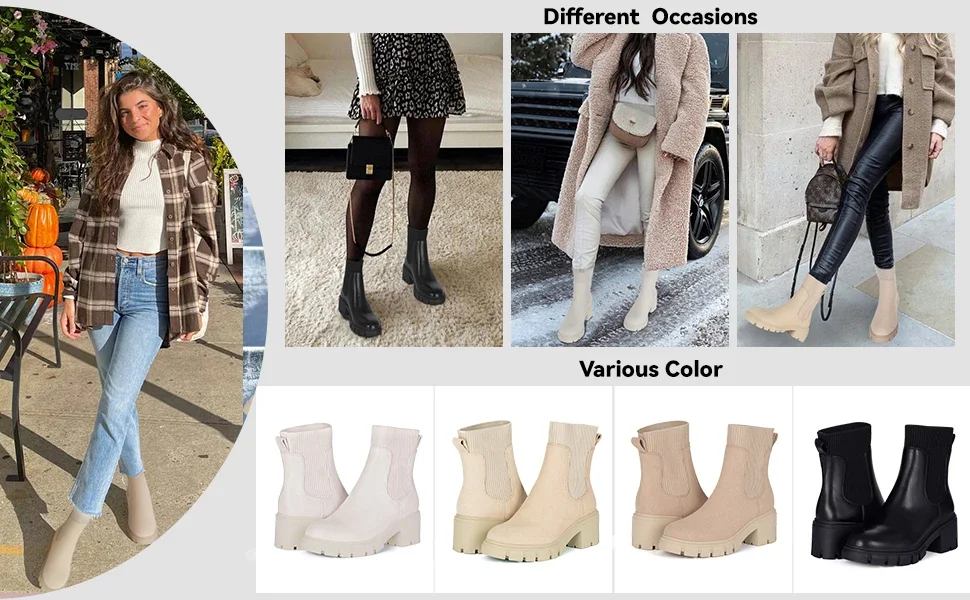 womens Chelsea booties lug sole suede cute comfortable chunky boots for women sock booties for women