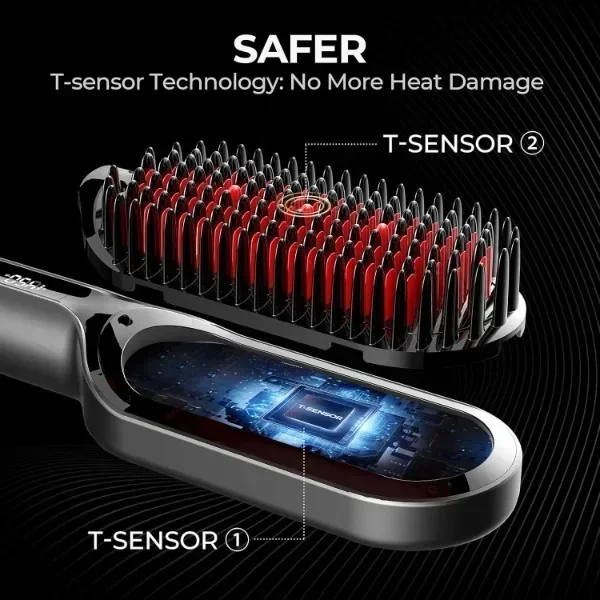 TYMO Hair Straightener Brush - Upgraded Ionic Plus Straightening Brush with Dense Bristles, 16 Temps, Dual Voltage 2