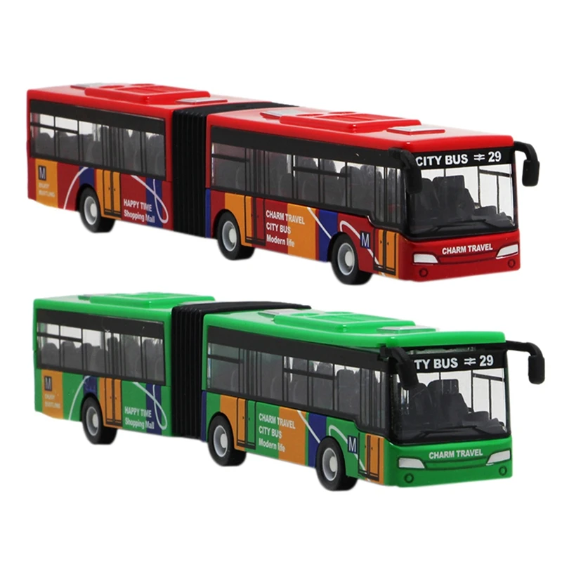 

2Pc Children's Diecast Model Vehicle Shuttle Bus Car Toys Small Baby Pull Back Toys Green & Red