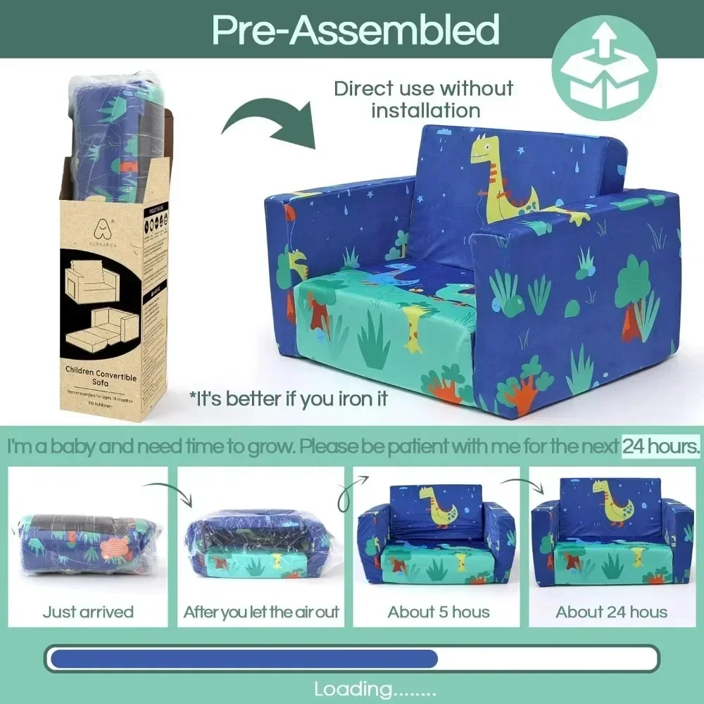 Kids Couch: Toddler Sofa Bed Fold Out for Gilrs Boys Baby Flip Out Convertible Lounge Chair Sofas 2