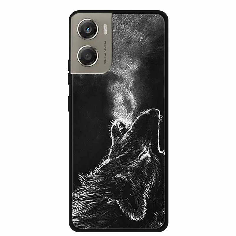 Cute Cartoon Animal Soft Silicone Back Cover with Flower Design - Black