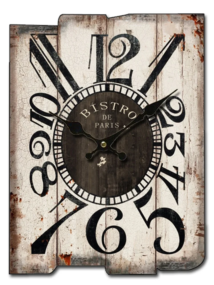 Large Square Wall Clock Retro Wood Vintage Clocks Color:A-74;Sheet Size:30X40CM