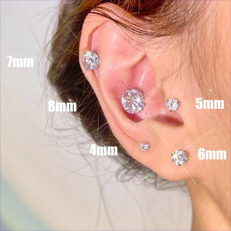 Luxury Big Zircon Magnetic Ear Clip Women Fashion Round Love Heart Stud Earrings Without Piercing Jewelry