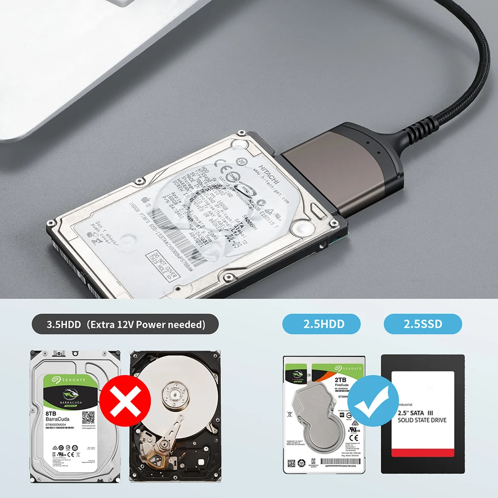 USB 3.0/타입 C - SATA 케이블 어댑터 (2.5인치 SSD HDD 외장 하드 드라이브용) 22핀 하드 드라이브 리더 PC 액세서리