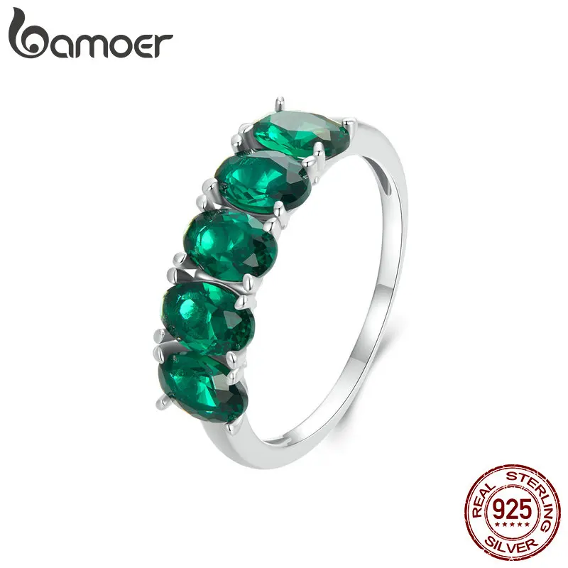 

Bamoer 100%925 Sterling Silver Original design Luxurious Green Zircon Rings For Women Special Fine Jewelry Birthday Gift