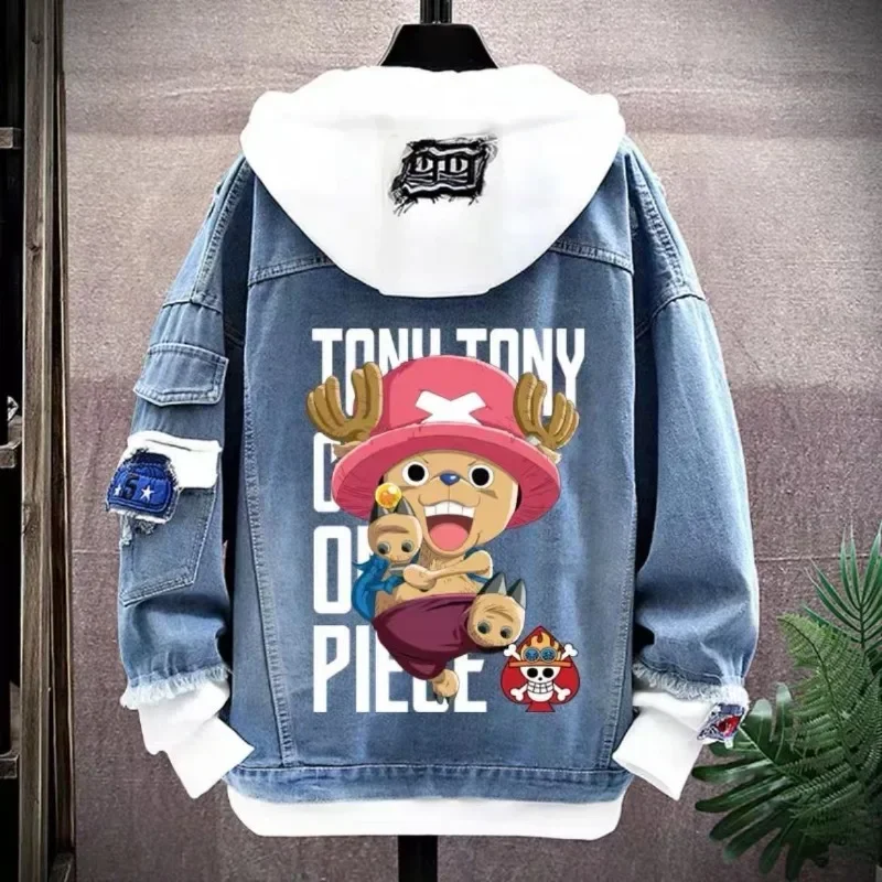 thumbnail image 1 of Chaqueta vaquera con capucha de primavera y otoño con diseño periférico de anime One Piece Luffy Chopper Zoro, chaqueta de pareja sencilla, atractiva y versátil, 1 of 2