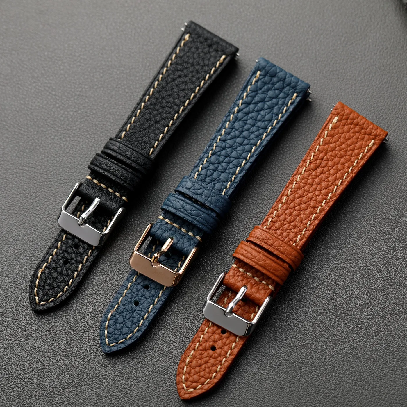 Luxurious Retro Soft Leather Strap in Elephant Grey and Glacier Blue