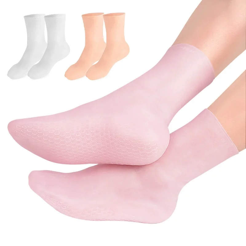 건조 갈라진 발을위한 2Pcs 실리콘 모이스춰 라이징 발 양말 발 스파 트리트먼트 양말 모이스춰 라이징 젤 양말 페디큐어 풋 케어