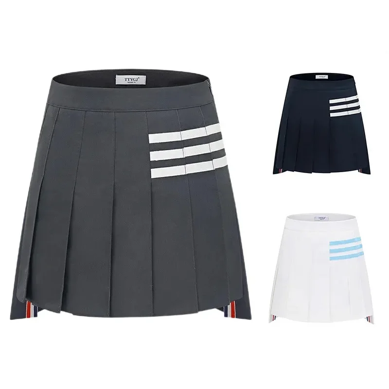 TTYGJ Ladies High Waist A-line Golf Skirt Women Irregular Pleated Sport Skorts Girls Slim Anti-exposure Pantskirts Golf Wear