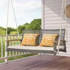 2-Person Patio Porch Swing Chair, Outdoor Rattan Swing Bench with Acacia Wood Armrests & Two 118” Hanging Ropes 1