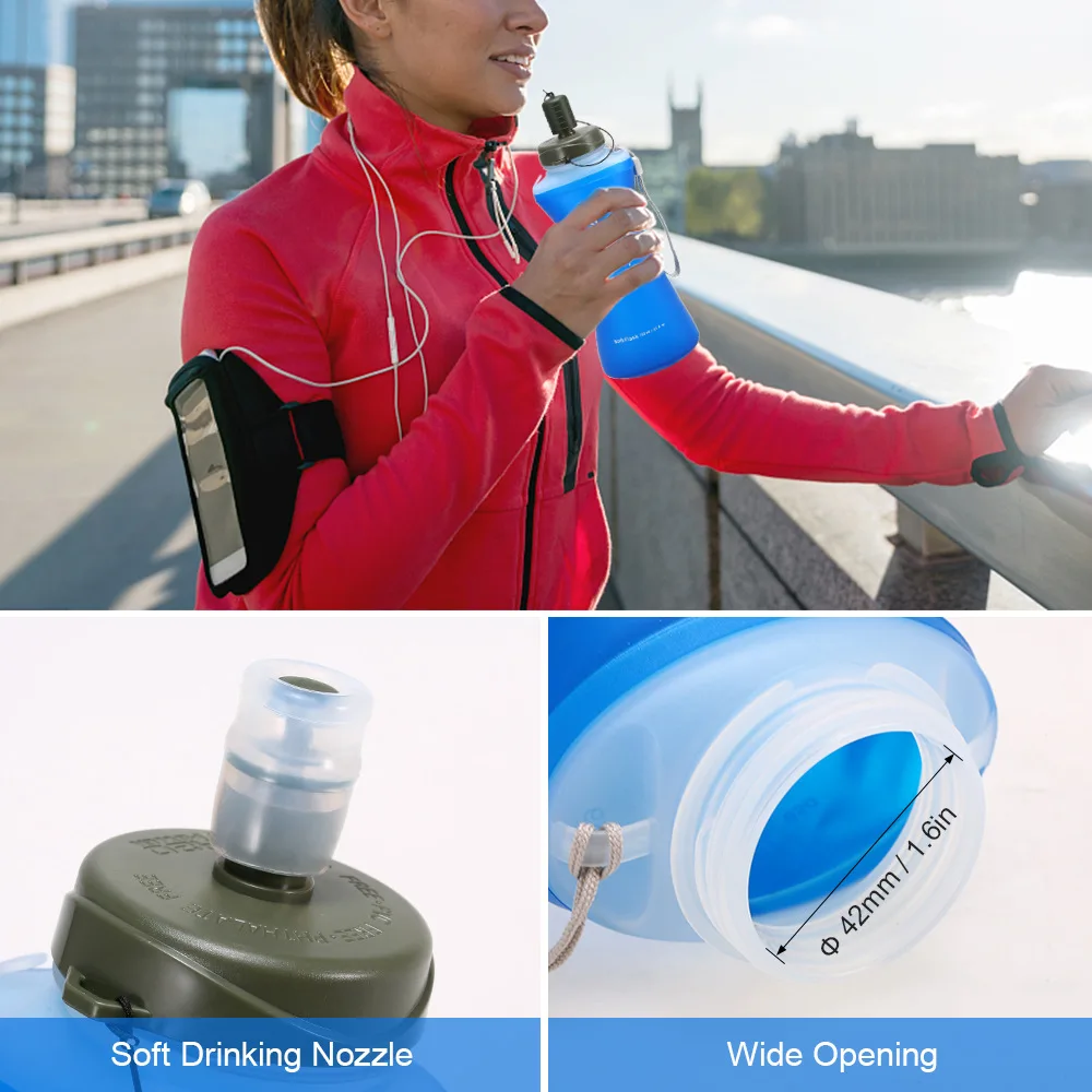 Soft TPU Collapsible Water Bottle, Large Volume, Hiking, Camping, Cycling, Running, Outdoor Sports, 750ml 4