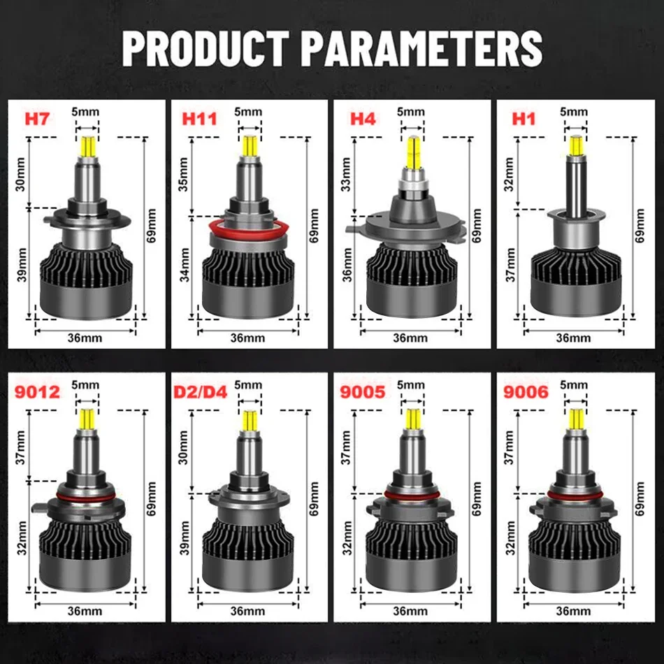 2PCS 30000LM 200W H7 H11 LED 360 Canbus 9012 HIR2 H9 H1 H8 D1S D2S D3S HB3 9005 HB4 9006 LED 자동차 헤드 라이트 4300K ??안개 램