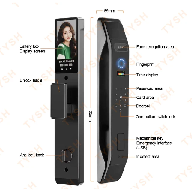 TYSH Tuya App Electronic Digital Locks Wifi 3d Face Recognition Biometric Fingerprint Smart Door Lock With 9 Languages 6