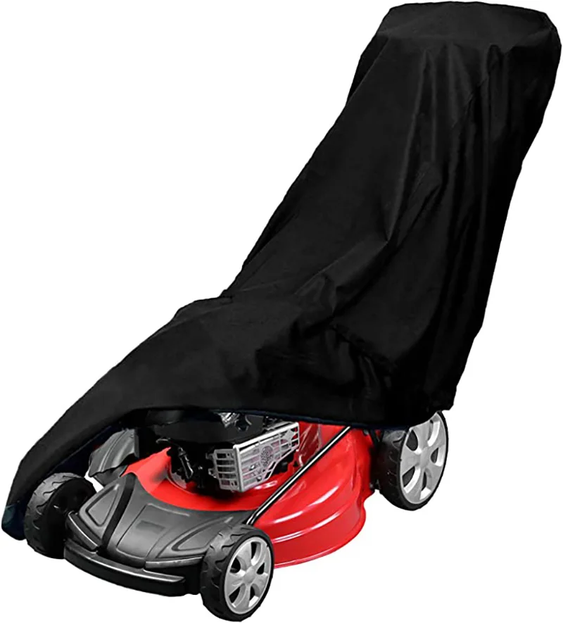Outdoor Lawn Mower Cover 210D Polyester Oxford Cloth Waterproof UV Protection Universal Drawstring Black